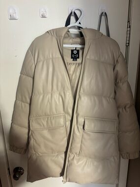 Women's Cream Puffer Coat with Hood